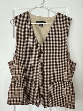 Banana Republic Brown and Cream Gingham Button Vest